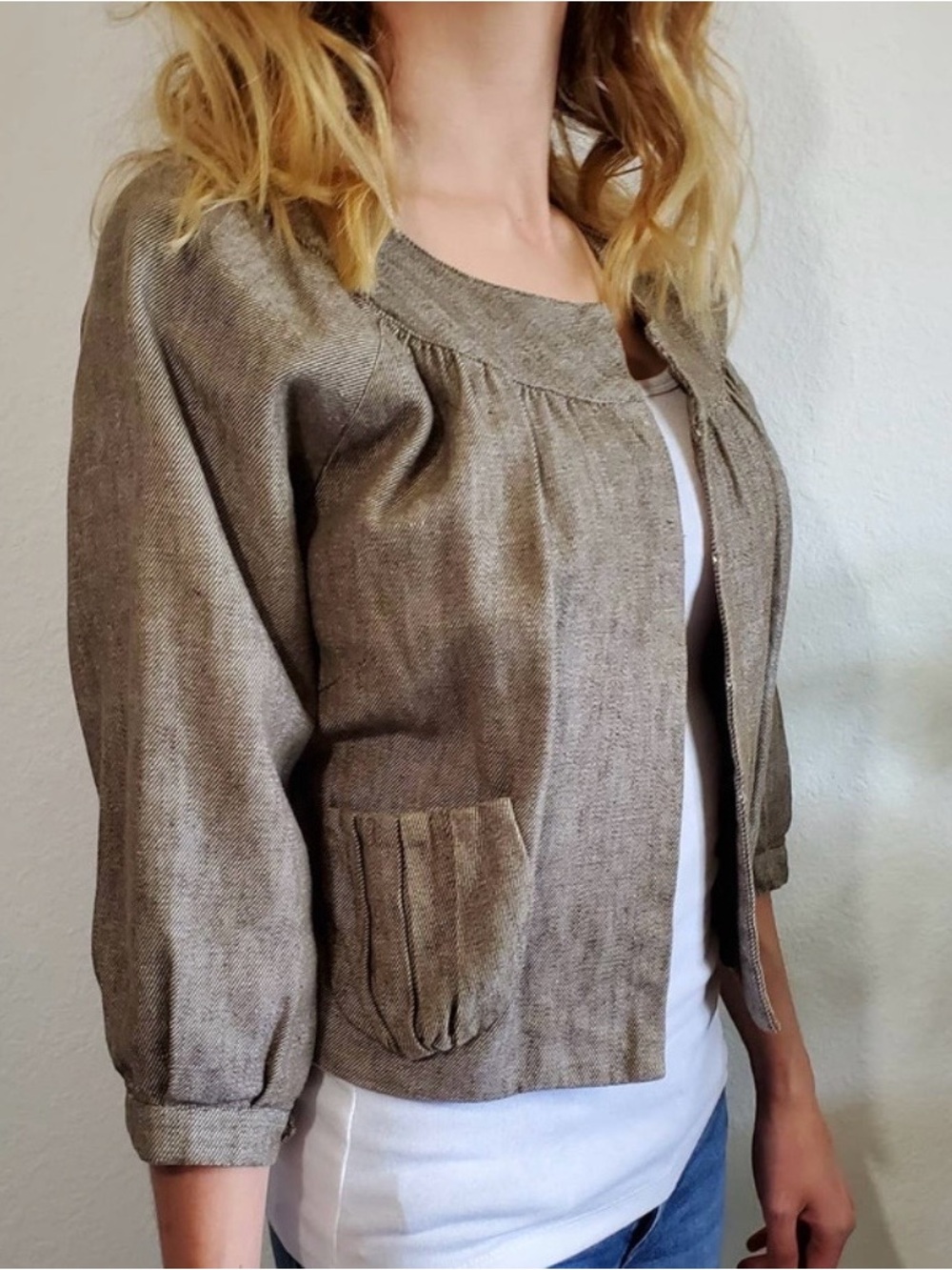 Jason Wu 3/4 Sleeve Hook-Eye Billowy Cropped Cardigan Jacket Size Small